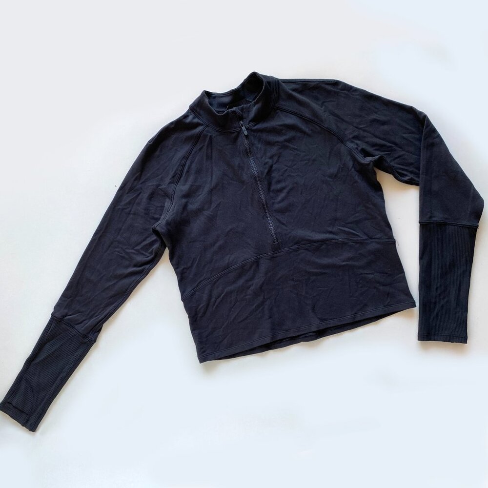 Lululemon Cropped Half Zip Long Sleeve Top Black Women Size 8